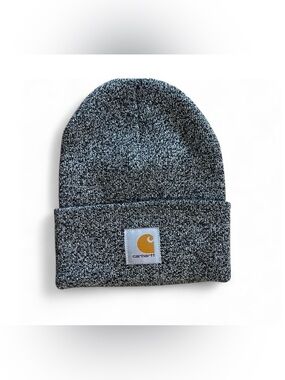 Carhartt Marled Black and White Cuffed Beanie with Gold Logo